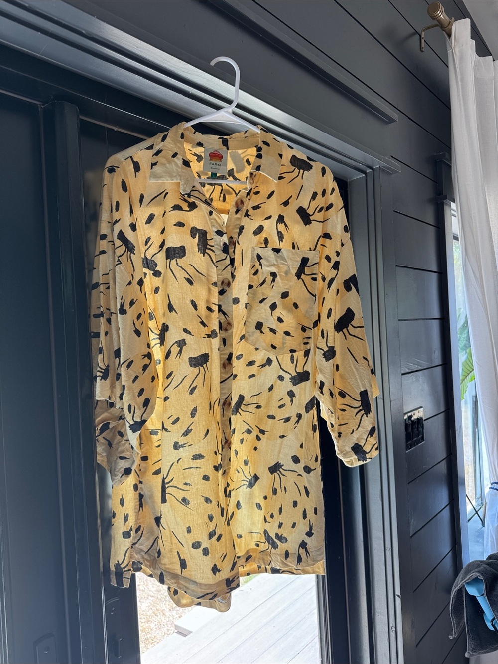 Yellow banana Print Button-Down romper